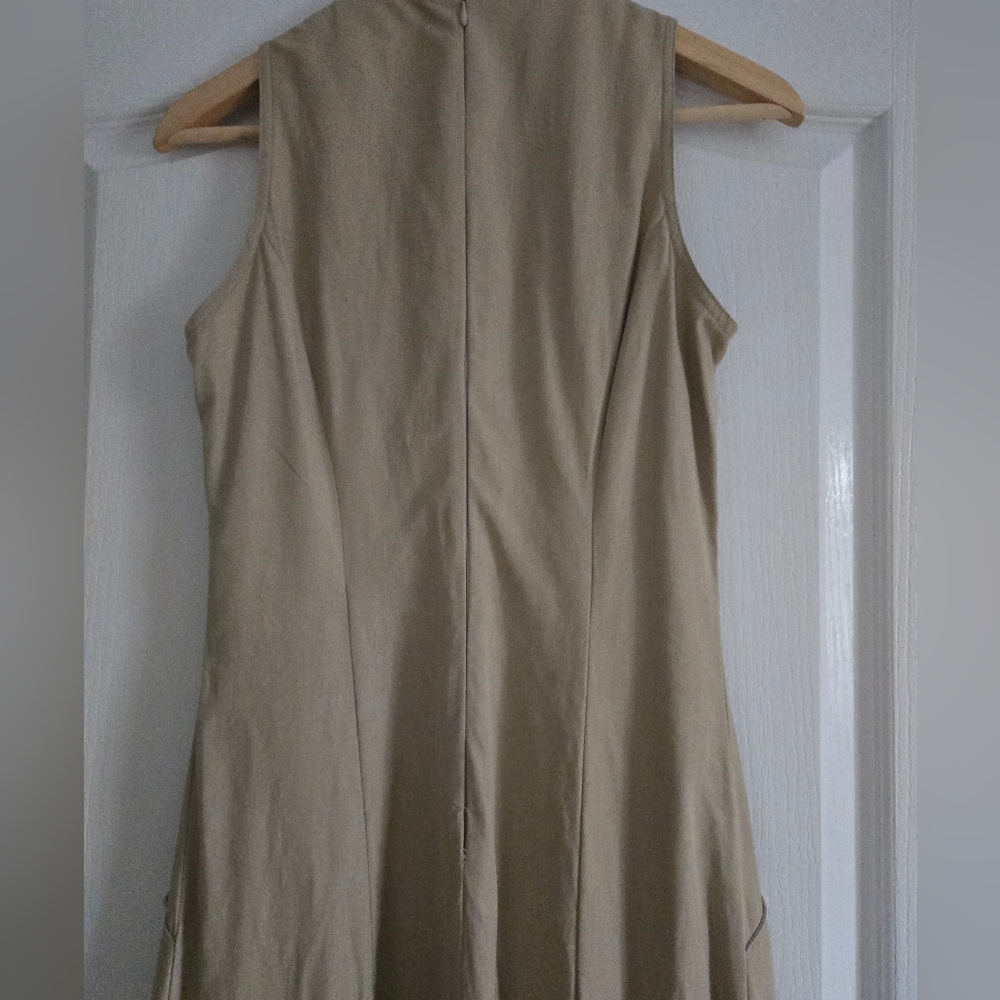 Designer Jean-Claude Poitras 90s Sleeveless Tan Button-Front Dress - Picture 4 of 11